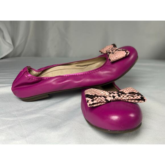 Vionic Zelda Women 8 Magenta coquette Swifty Snakeskin Bow Scrunch Support Flats - Picture 2 of 9